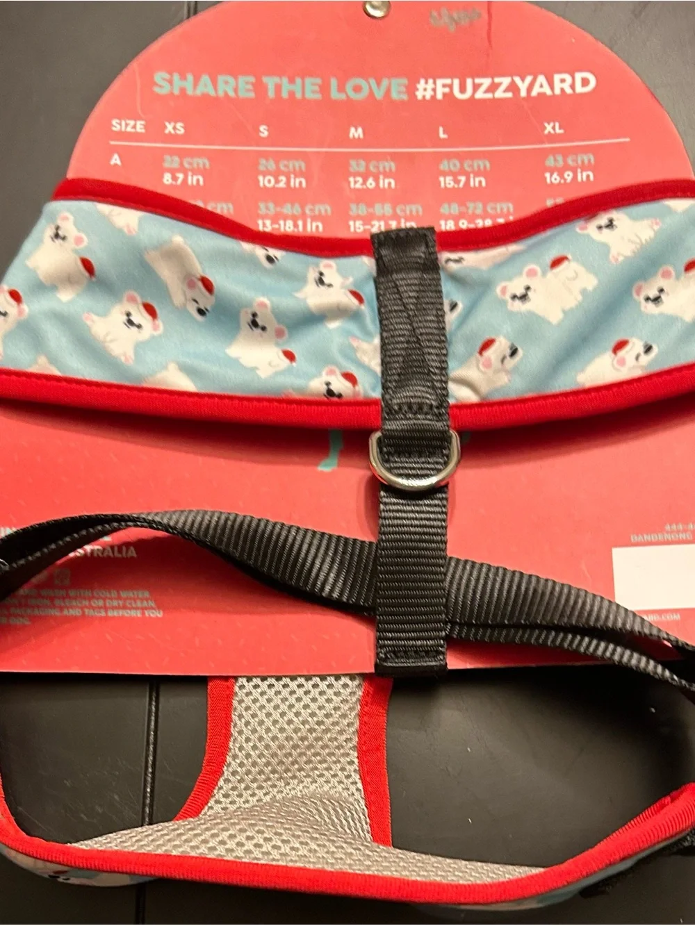 NWT FuzzYard XL Blue & Red Dog Harness - Cute Holiday Pomeranian Print